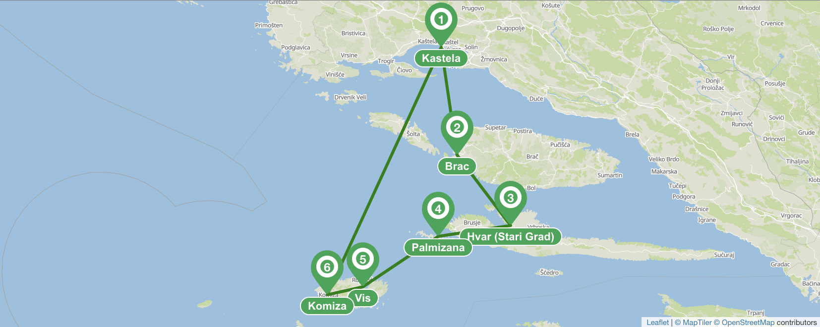 Яхтенный маршрут из Сплита  на юг - 7 дней
